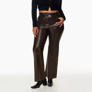 aritzia melina flare vegan leather pants rich mocha brown